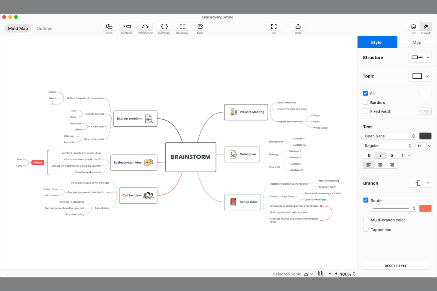 Xmind screenshot - Le 10 migliori alternative creative a Whimsical scelte per il 2026