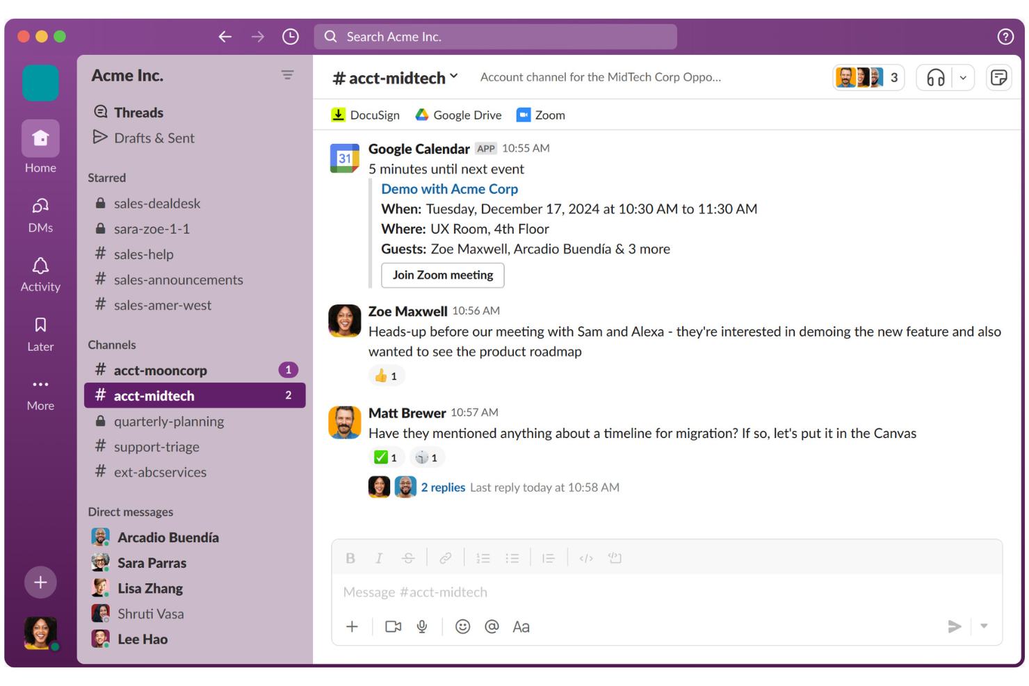 Slack screenshot - Le 10 migliori alternative a Google Workspace recensite nel 2026