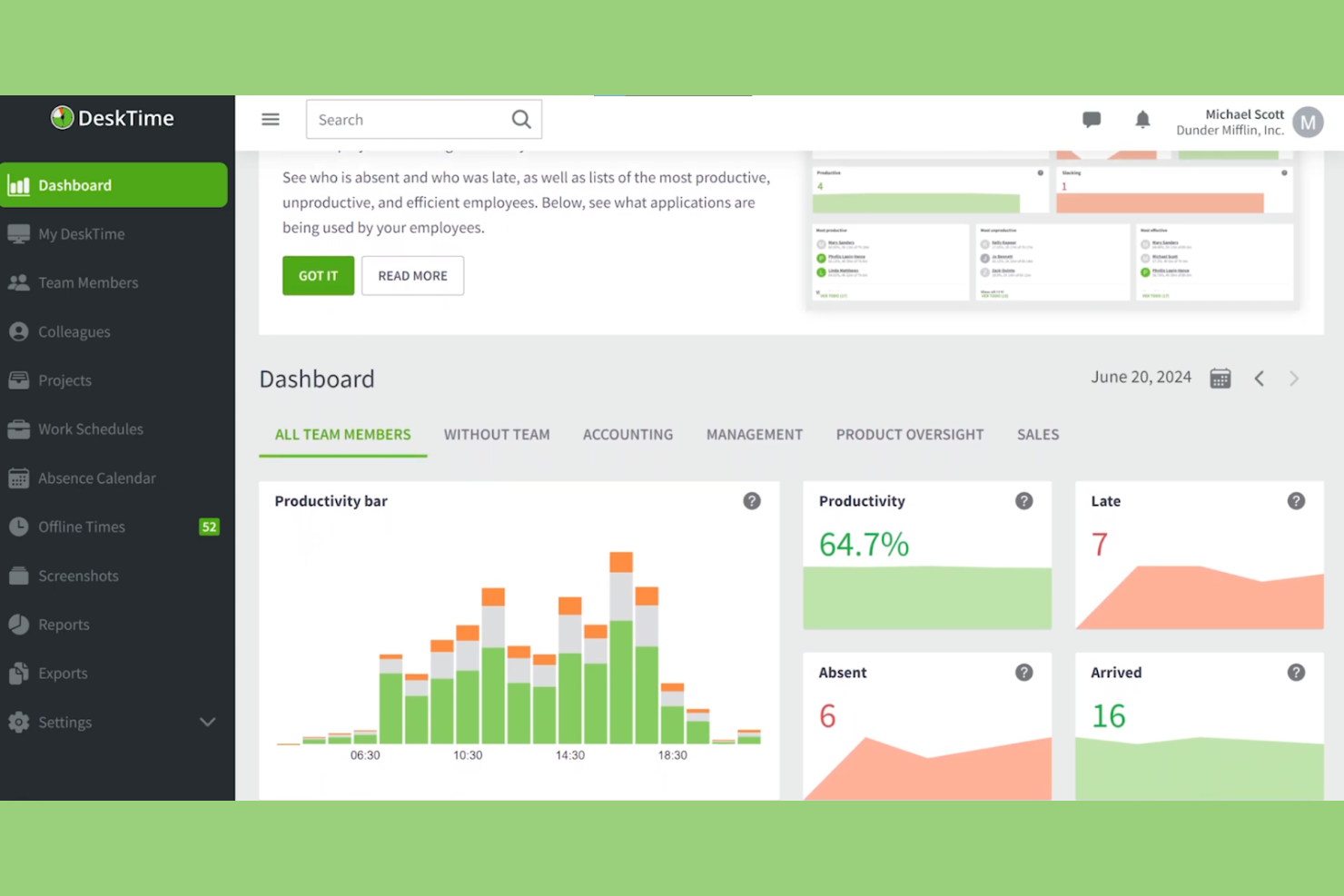 DeskTime screenshot - 10 mejores alternativas a Timely analizadas en 2026
