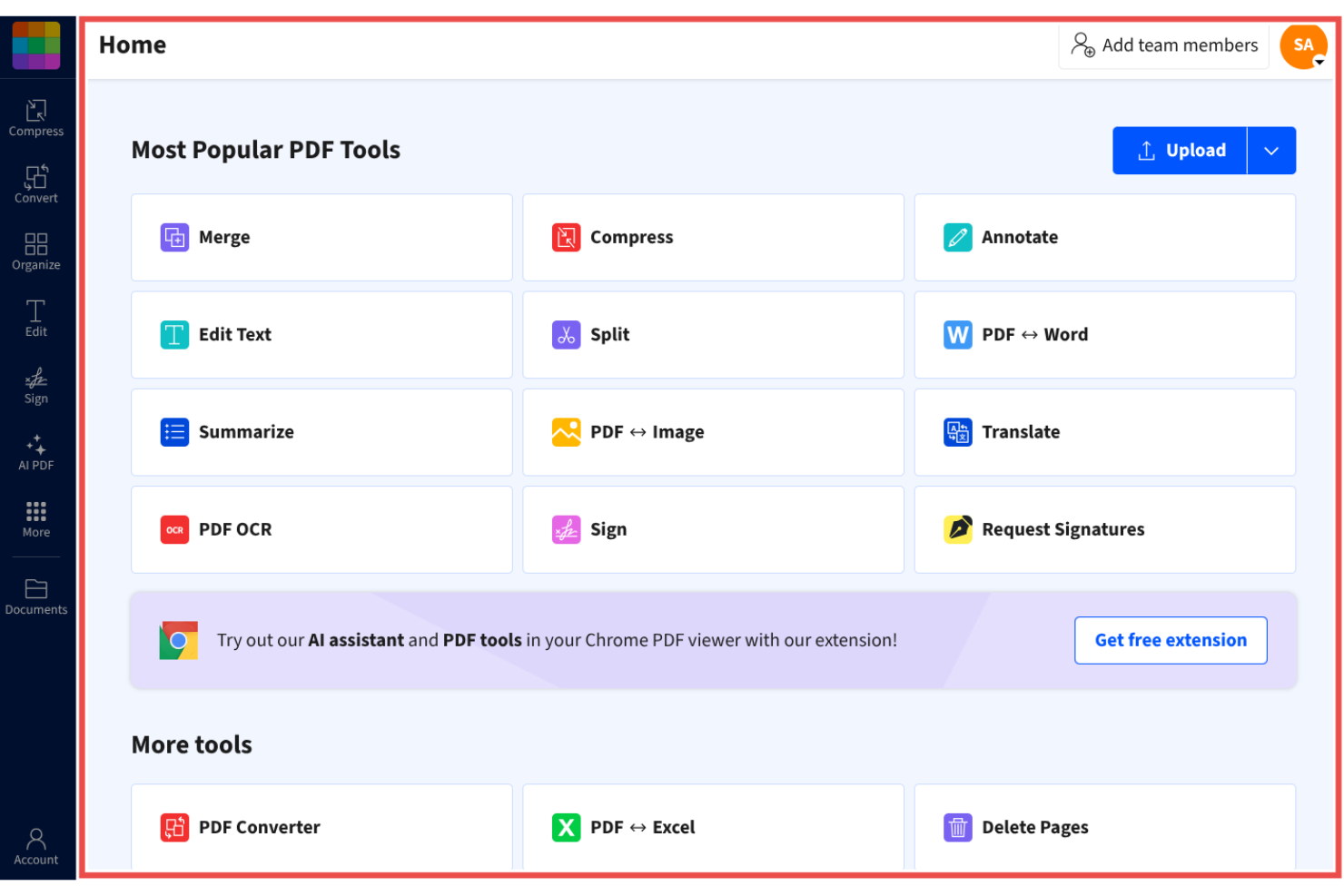 Smallpdf screenshot - Las 10 mejores alternativas a Adobe Acrobat analizadas en 2026