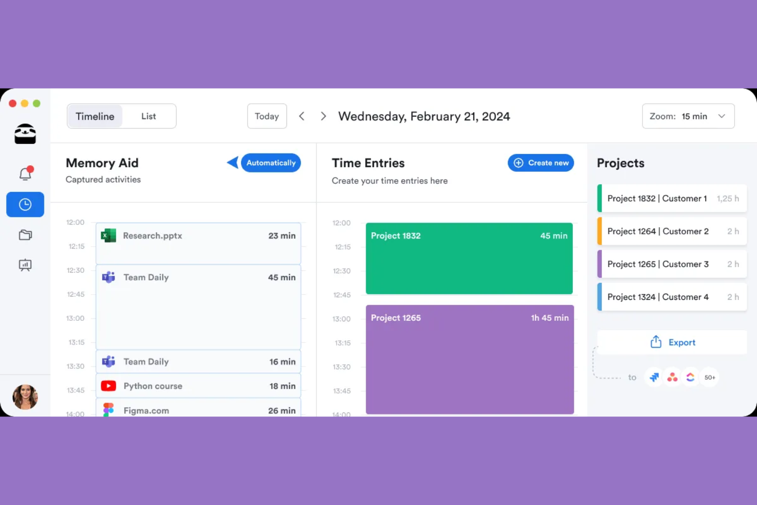 Memtime screenshot - Le 10 migliori alternative a Timely recensite nel 2026