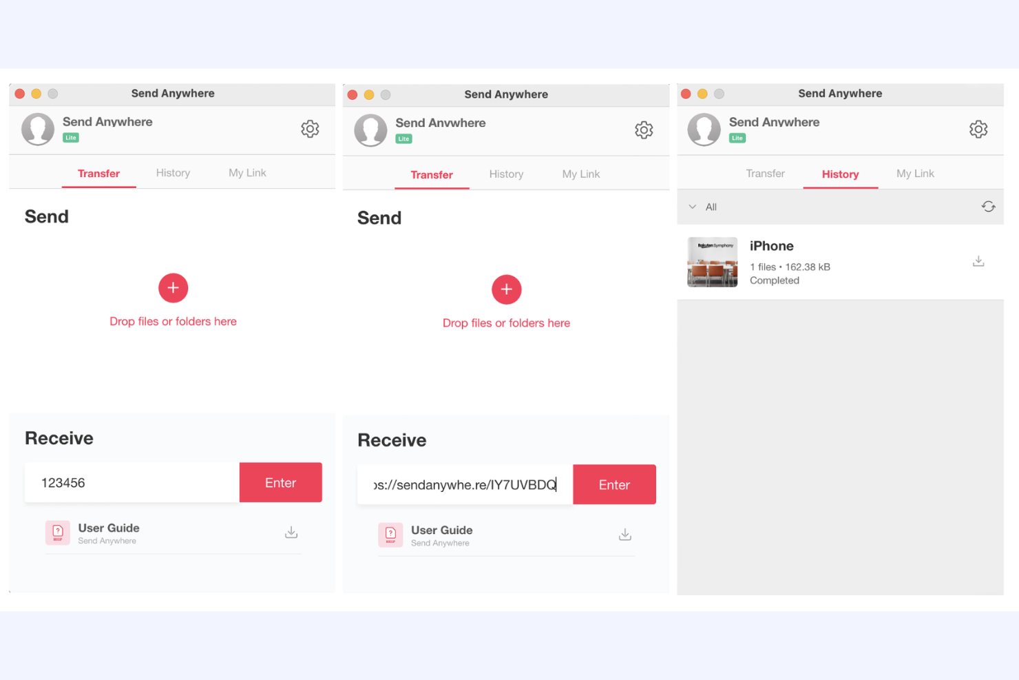 Send Anywhere screenshot - 10 beste WeTransfer-Alternativen im Test 2026