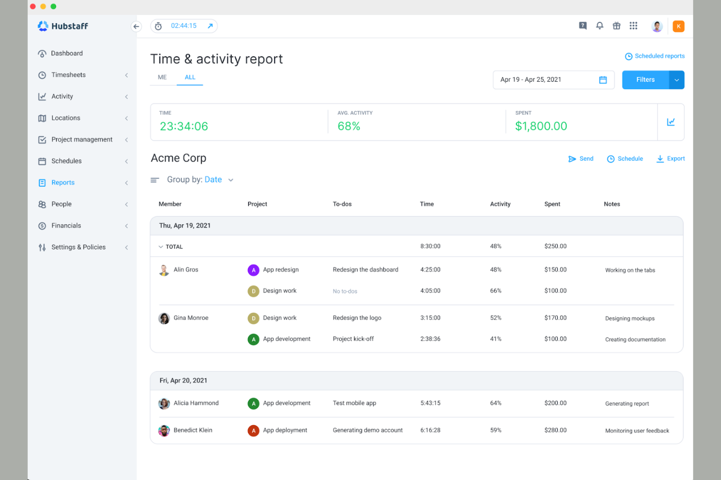 Hubstaff screenshot - 10 meilleures alternatives à Timely évaluées en 2026