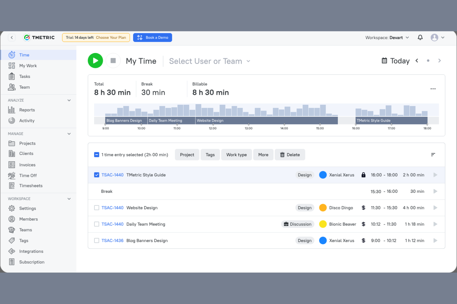 TMetric screenshot - 10 mejores alternativas a Timely analizadas en 2026