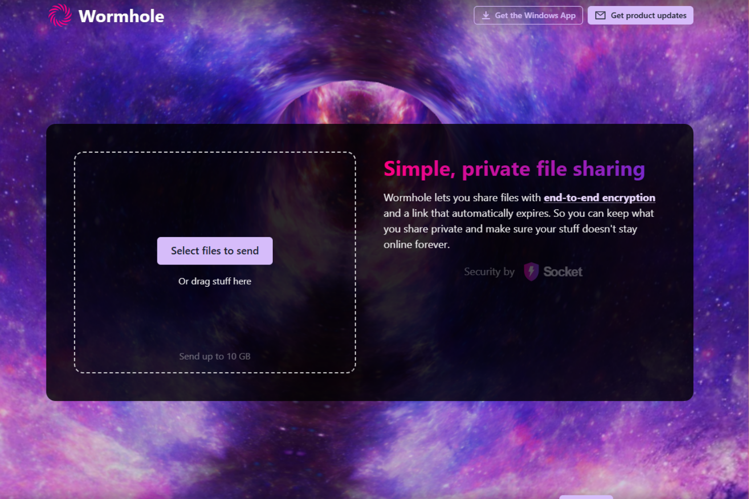 Wormhole screenshot - 10 beste alternatieven voor WeTransfer beoordeeld in 2026