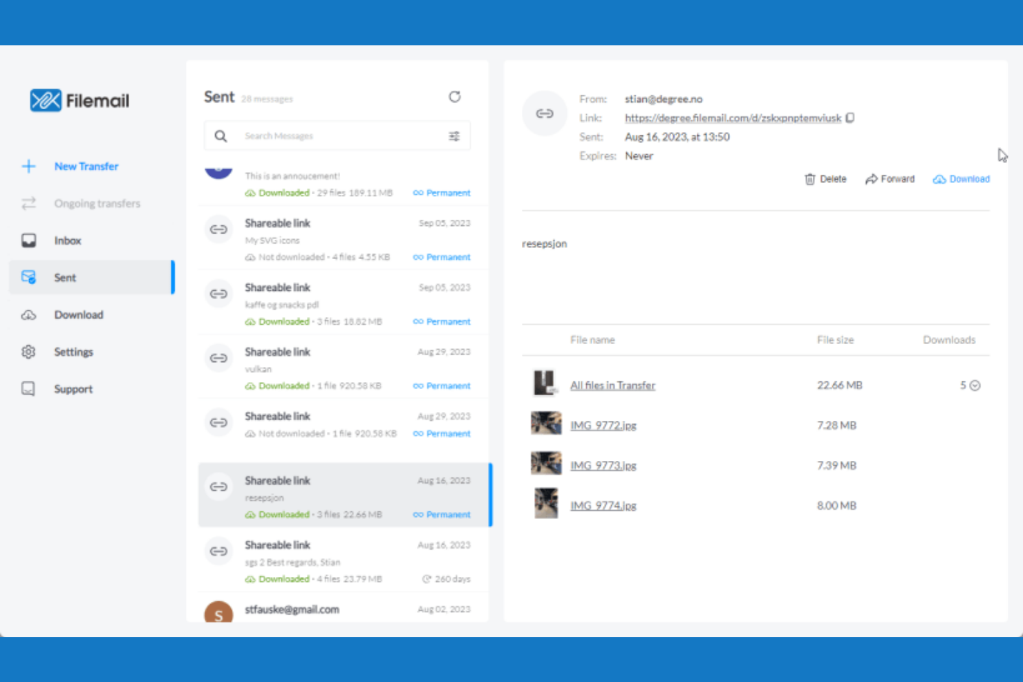 Filemail screenshot - 10 beste WeTransfer-Alternativen im Test 2026