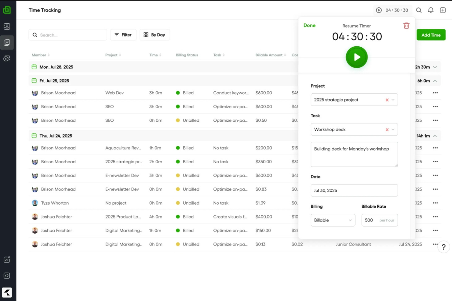 Bonsai screenshot - 10 meilleures alternatives à WorkflowMax examinées en 2026