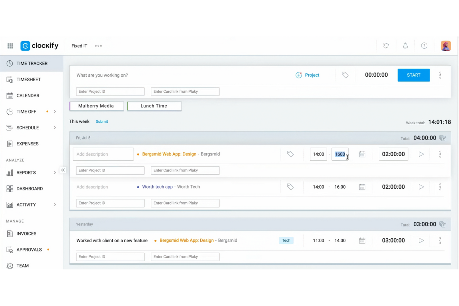 Clockify screenshot - 10 meilleures alternatives à Timecamp évaluées en 2026