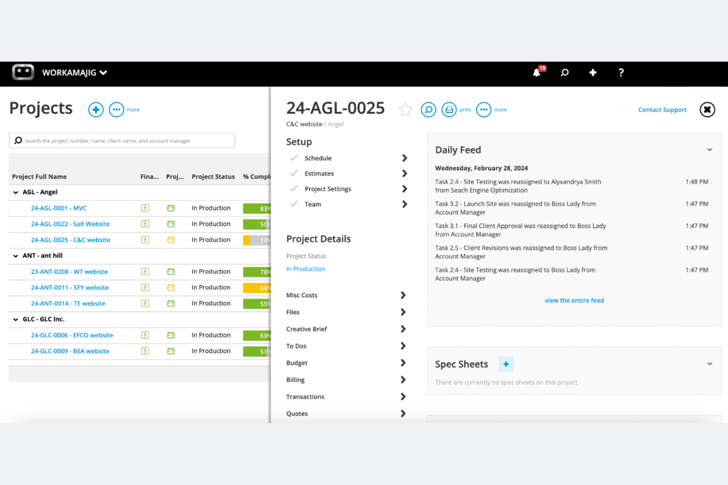 Workamajig screenshot - 10 Mejores Alternativas a WorkflowMax Revisadas en 2026