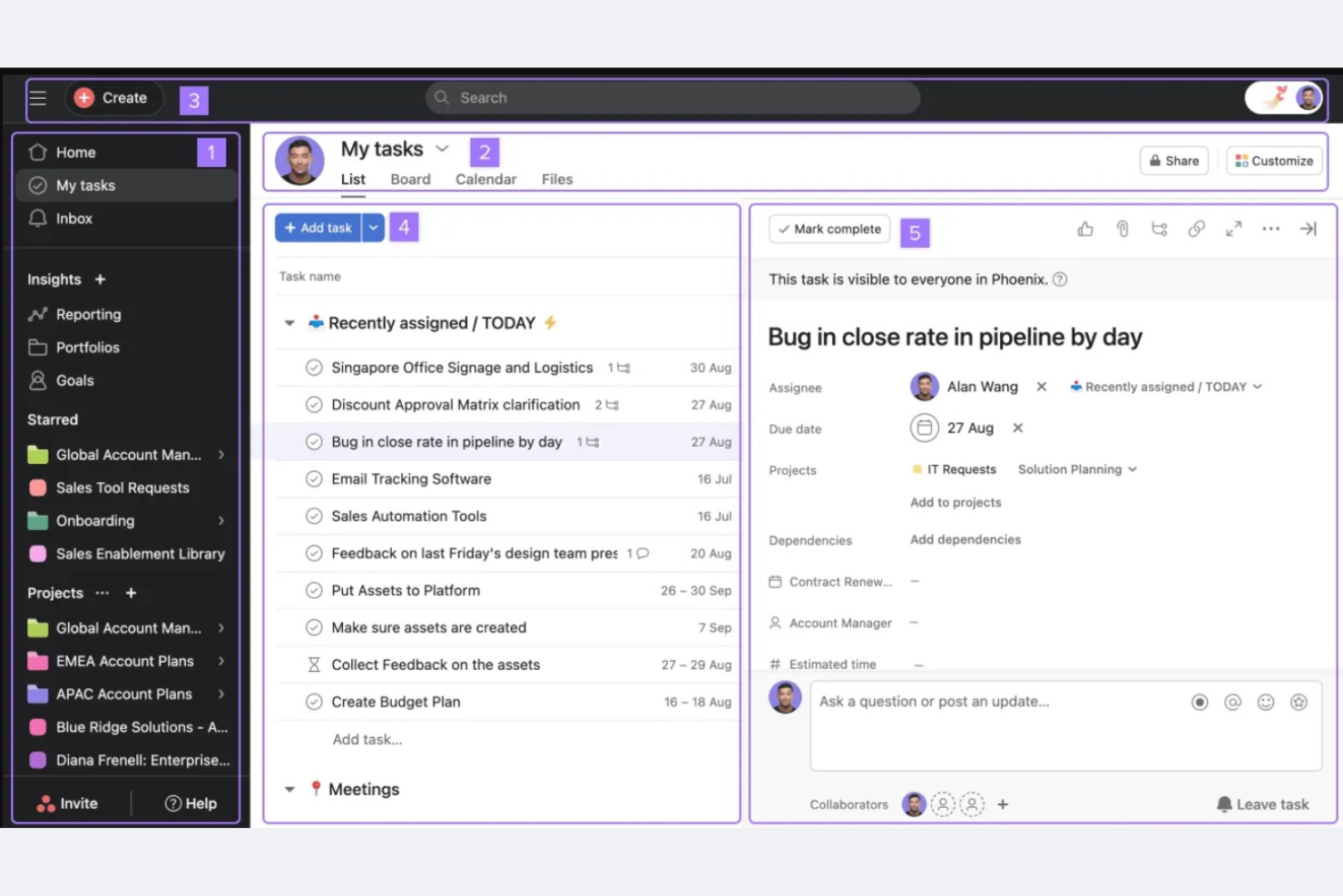 Asana screenshot - Die 10 besten WorkflowMax-Alternativen im Test 2026