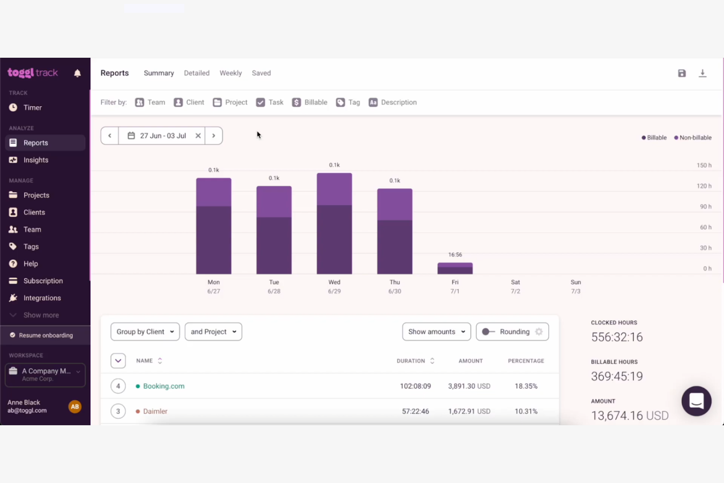 Toggl Track screenshot - Las 10 Mejores Alternativas a Replicon Analizadas en 2026