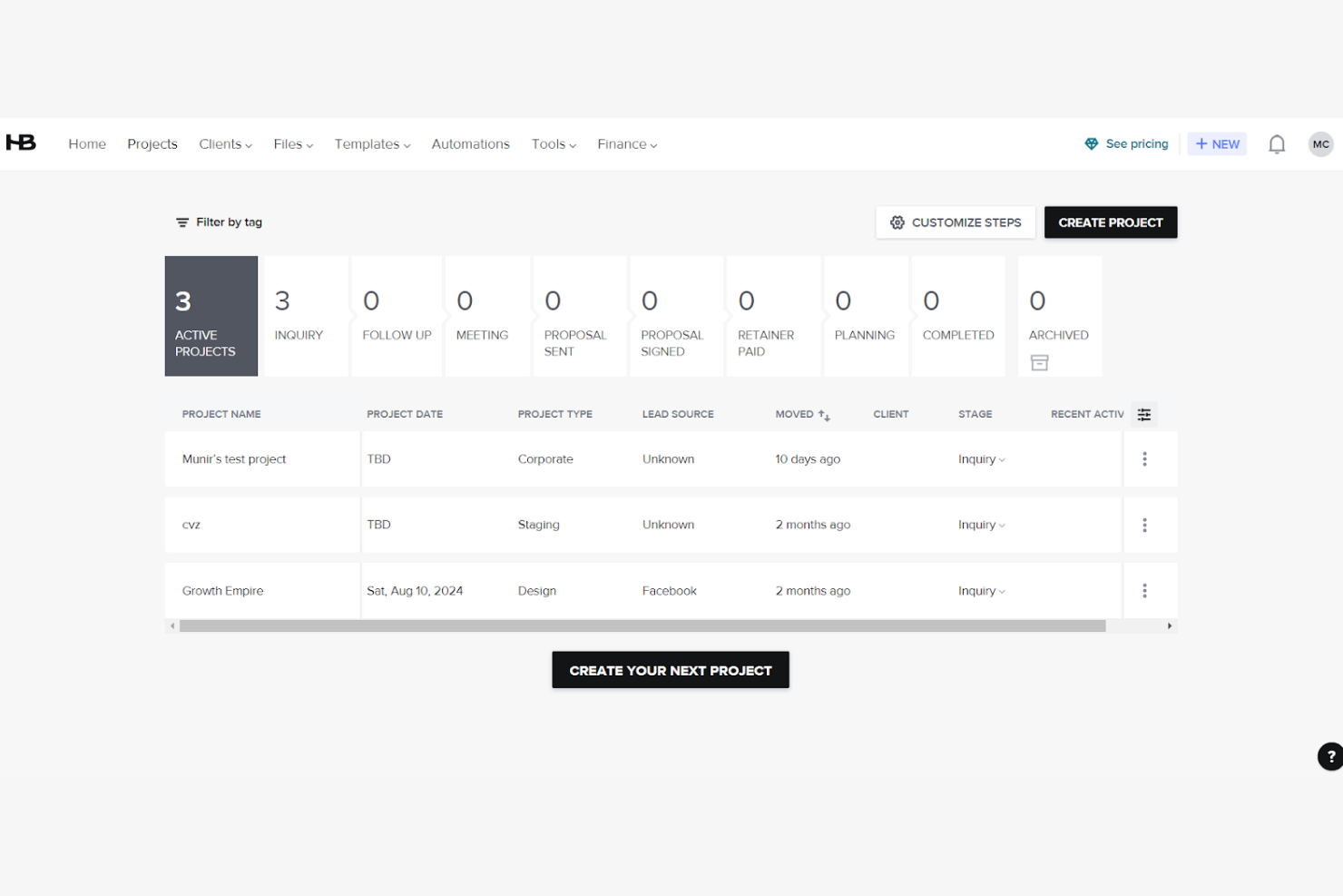 HoneyBook screenshot - Las 10 mejores alternativas a Calendly revisadas en 2026