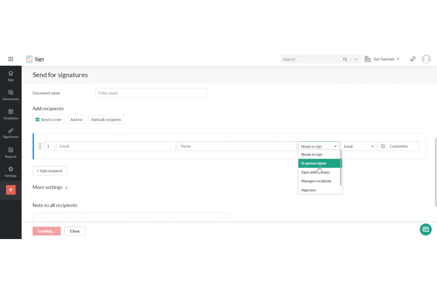 Zoho Sign screenshot - 10 meilleures alternatives à Docusign examinées en 2026