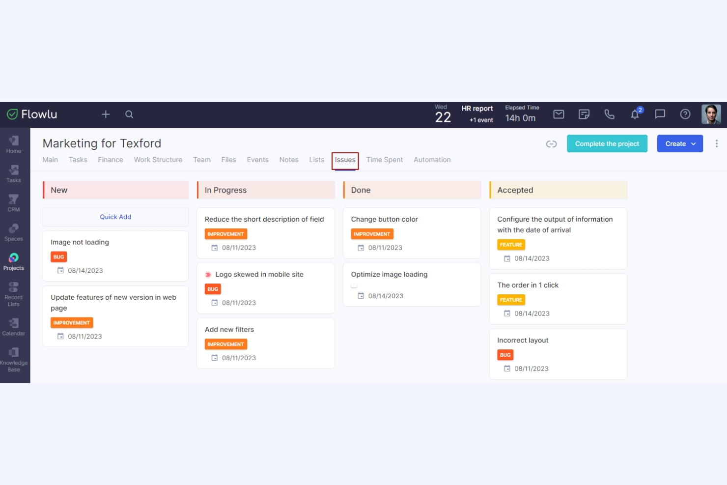 Flowlu screenshot - 10 Mejores Alternativas a Accelo Analizadas en 2026