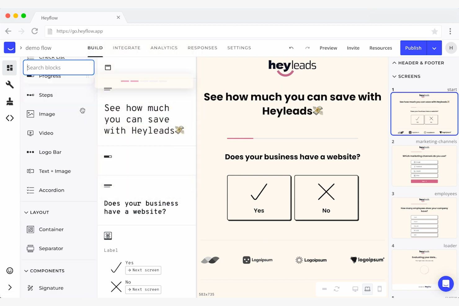 Heyflow screenshot - 10 meilleures alternatives à Wufoo examinées en 2026