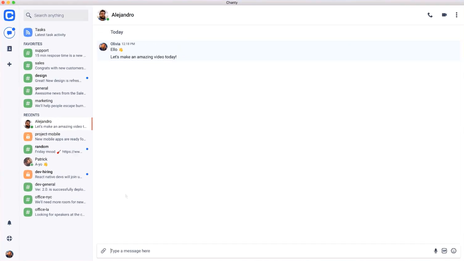 Chanty screenshot - 10 Mejores Alternativas a Skype Empresarial Analizadas en 2026