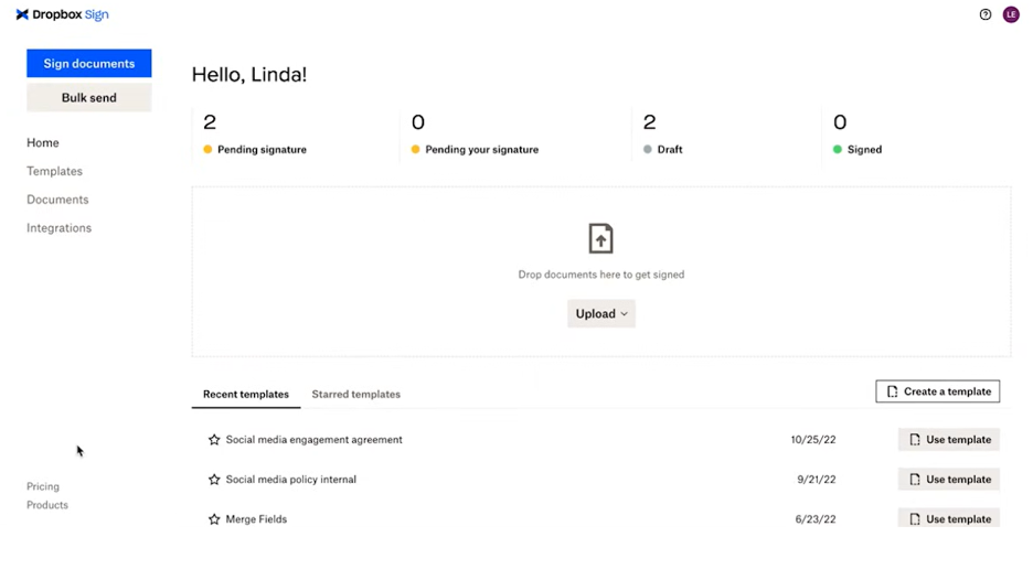 Dropbox Sign screenshot - 10 migliori alternative a PandaDoc recensite nel 2026
