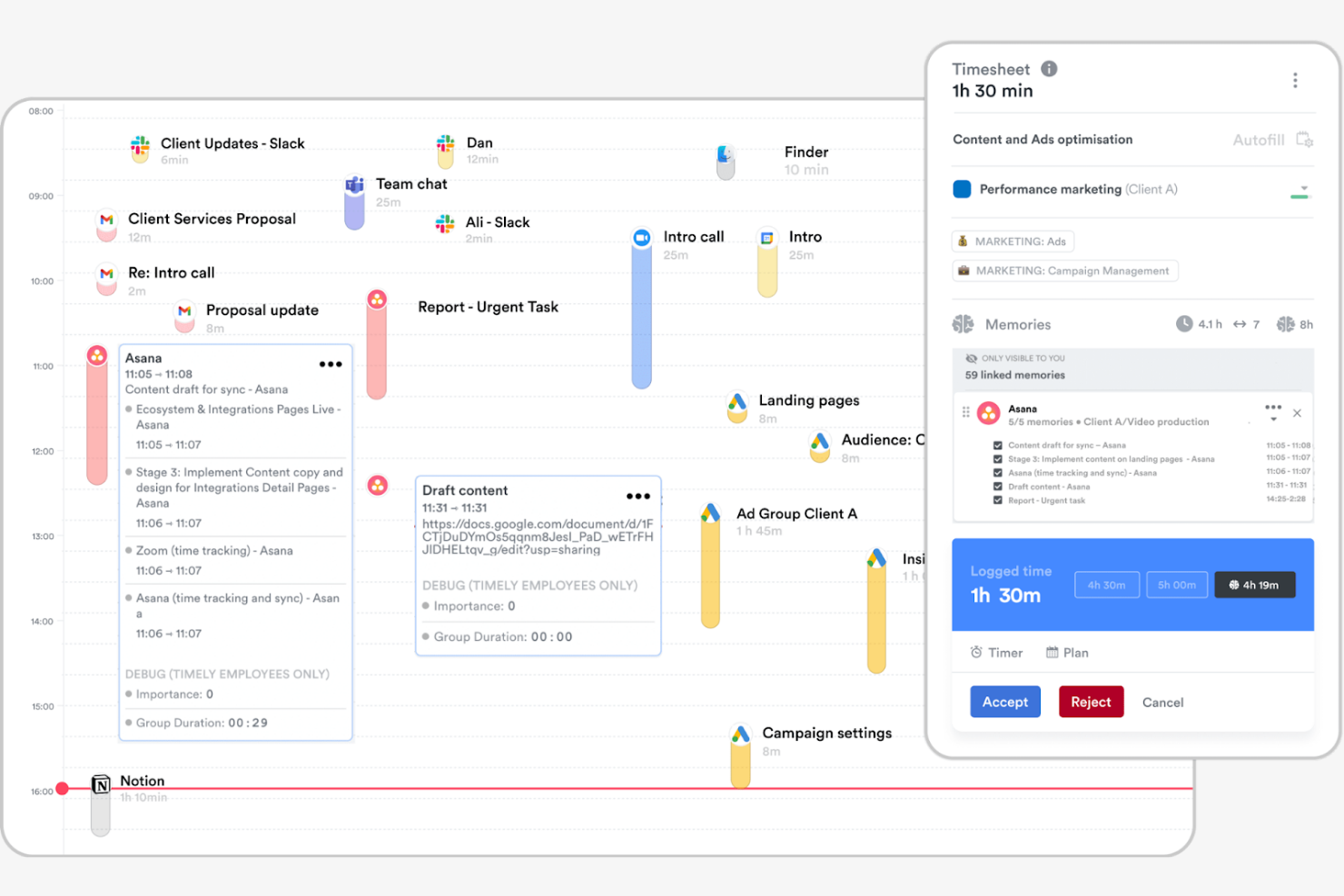 Timely screenshot - Le 10 migliori alternative a RescueTime recensite nel 2026