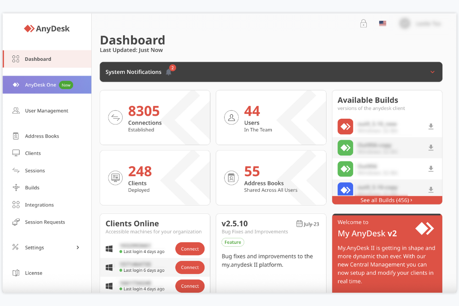 AnyDesk screenshot - 10 meilleures alternatives à Zoho Assist passées en revue en 2026