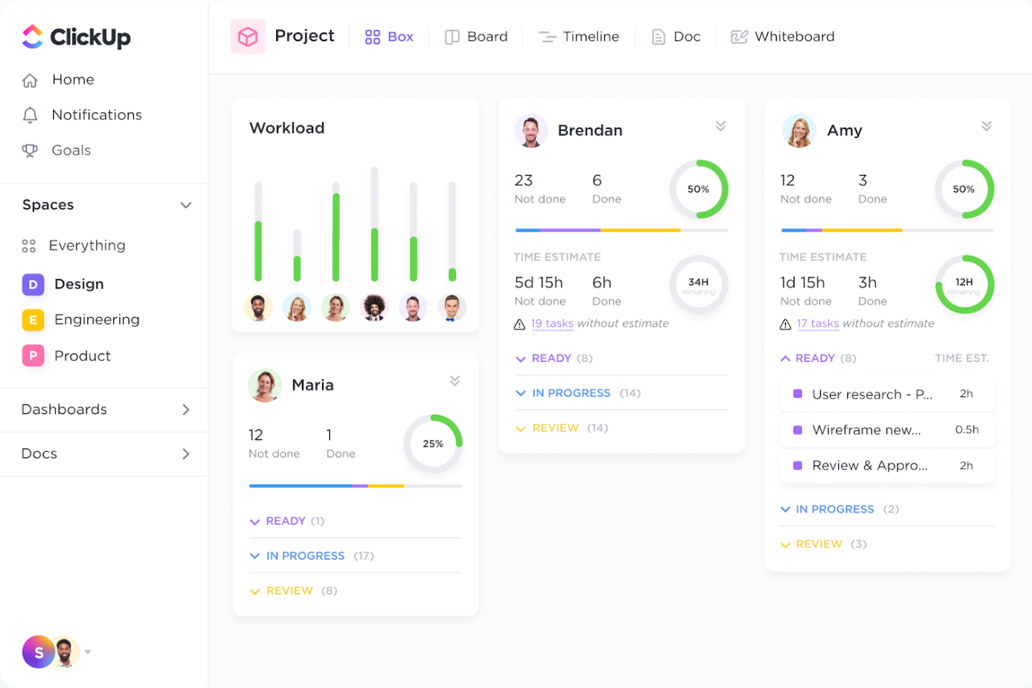 ClickUp screenshot - Le 10 migliori alternative creative a Whimsical scelte per il 2026