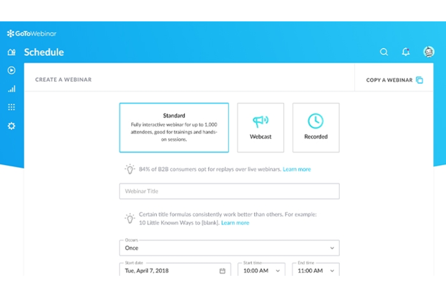 GoTo Webinar screenshot - Le 10 migliori alternative a Livestorm nel 2026