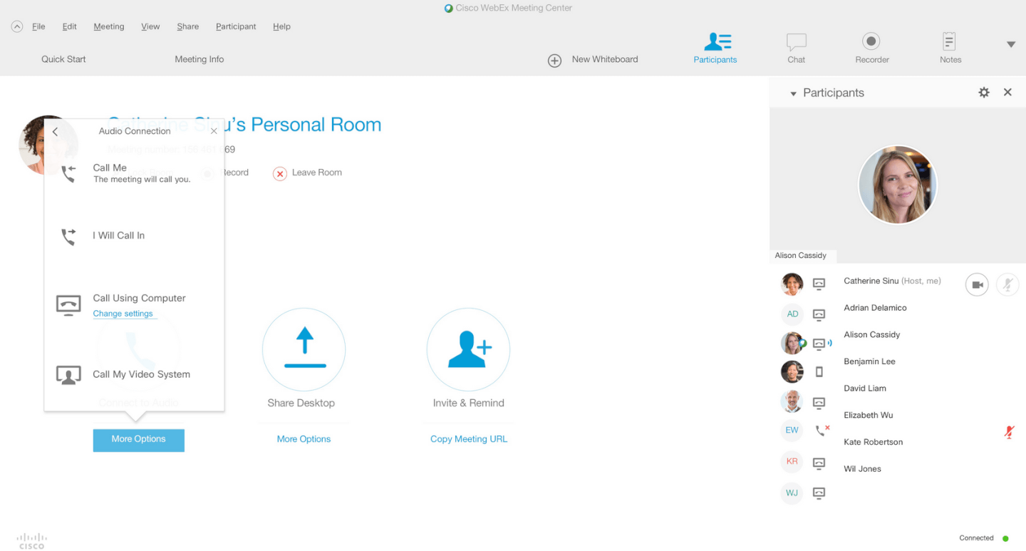 Webex screenshot - 10 bedste videokonferencesoftware til fjernteams 2026