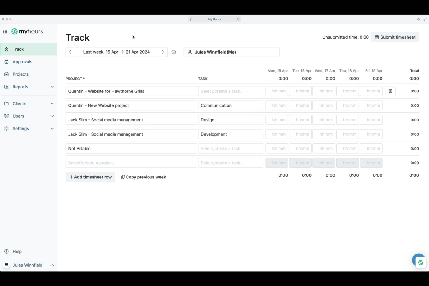 My Hours screenshot - 10 najlepszych programów do śledzenia czasu i wydatków wybranych na 2026 rok
