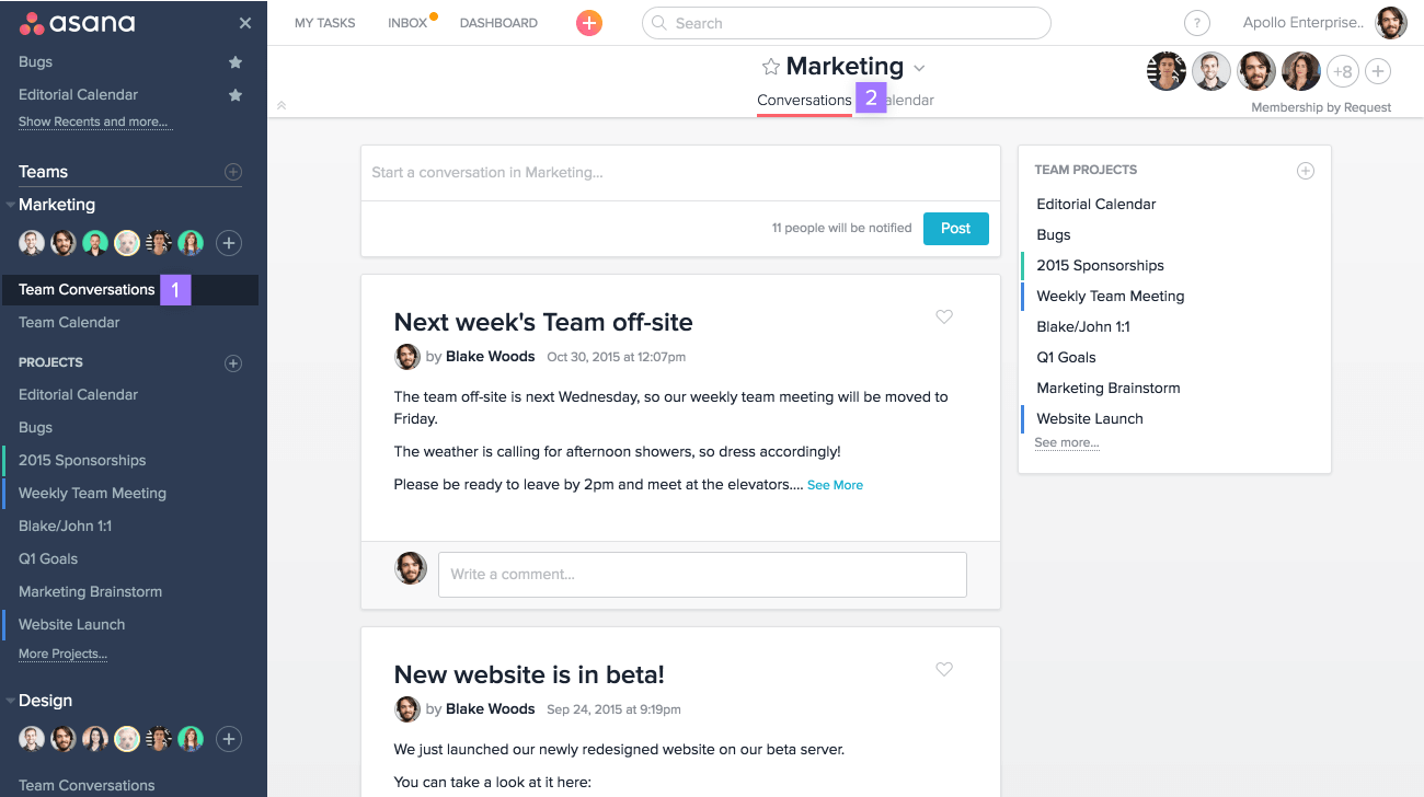 Asana screenshot - De 10 bedste projektstyringsværktøjer til små virksomheder 2026