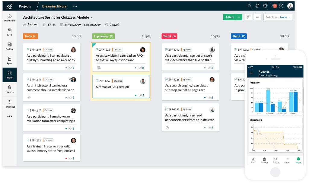 Zoho Sprints screenshot - 10 Best Scrum Tools Reviewed And Compared For 2024