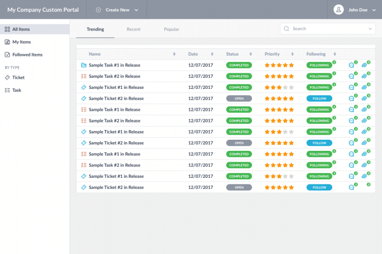OneDesk's client portal is a straightforward way to manage tickets and share the status of product updates and releases with clients