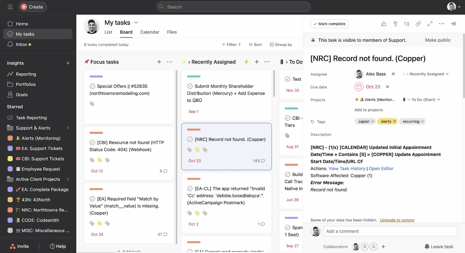 Asana screenshot - 10 beste Slack-integrerte programvarer for prosjektstyring i 2026