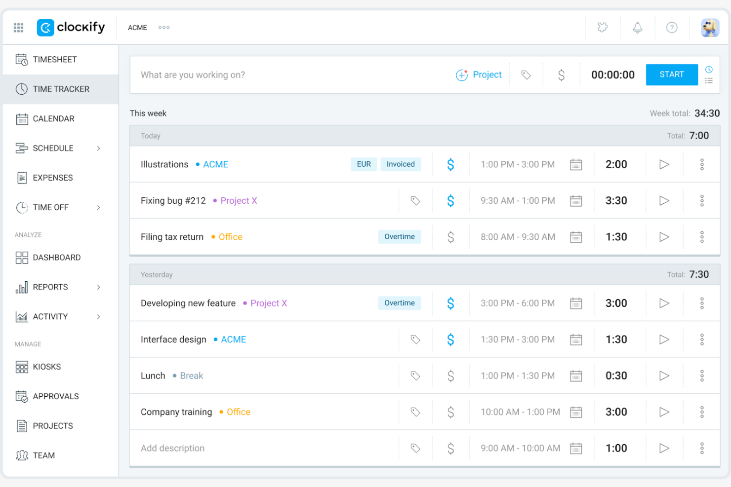 Clockify screenshot - 20 Best RescueTime Alternatives Reviewed in 2026