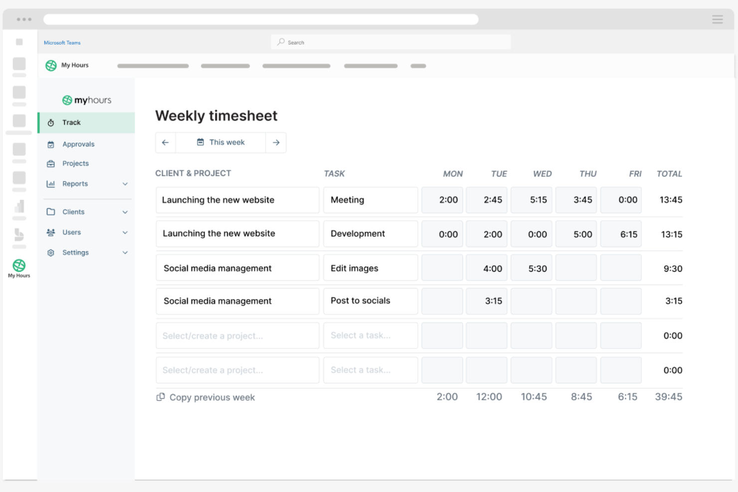 My Hours screenshot - 21 Best Time Tracking Software for Small Businesses Reviewed in 2026