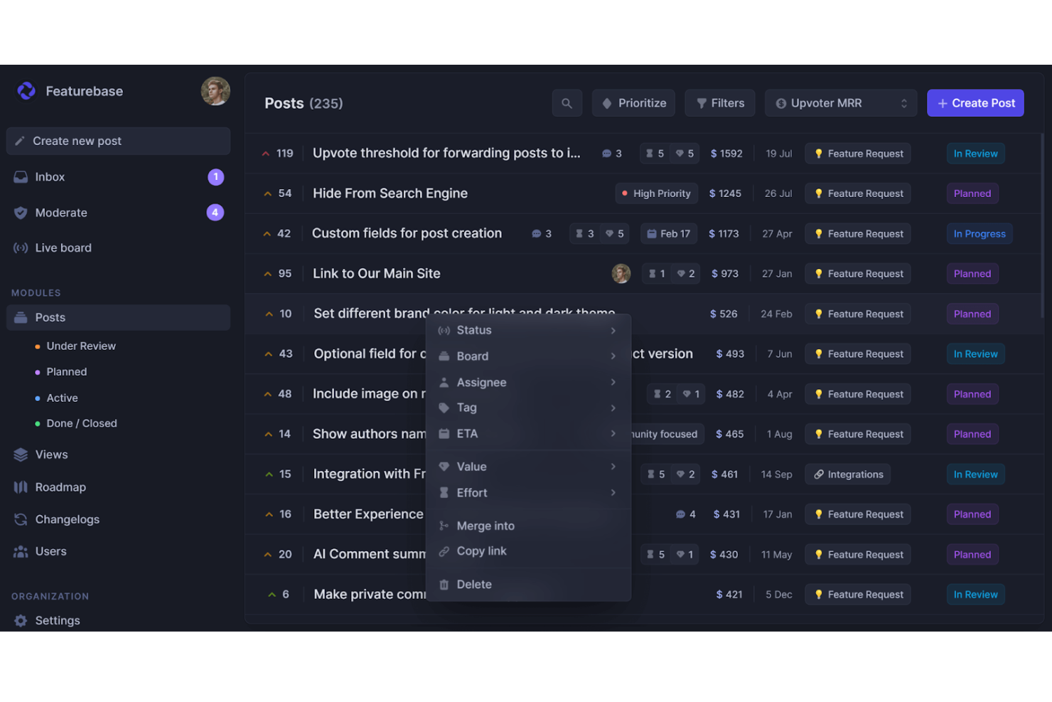 Featurebase screenshot - 22 Best Document360 Alternatives Reviewed in 2026