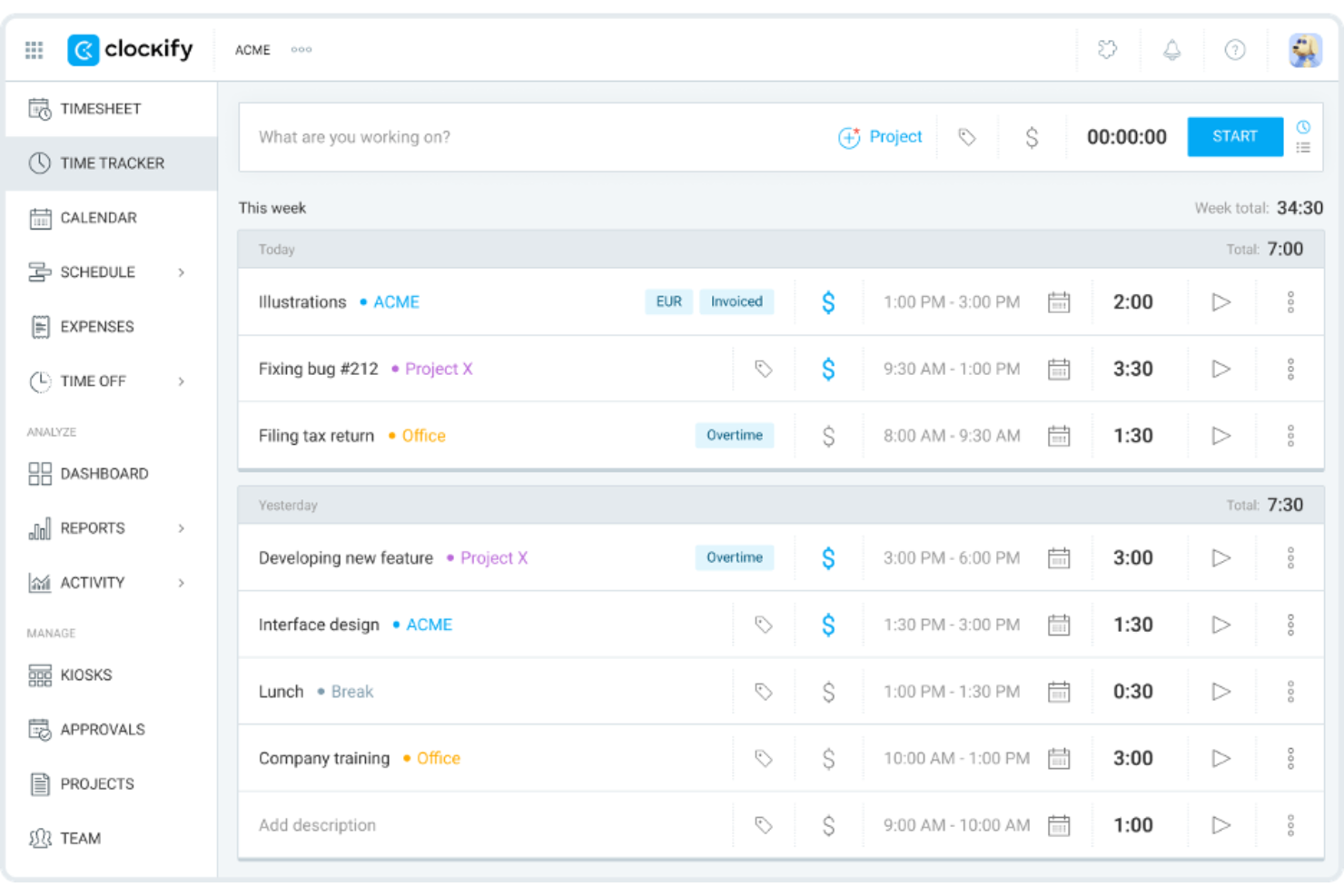Clockify screenshot - 21 Best Time Tracking and Billing Software Reviewed in 2026