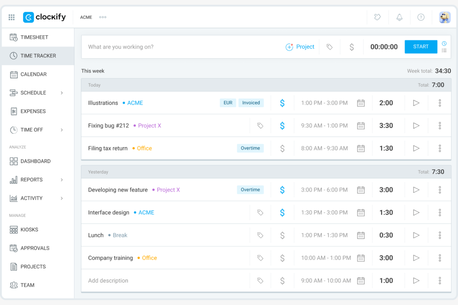 Clockify screenshot - 23 Best Time Tracking Software for Developers Reviewed in 2026