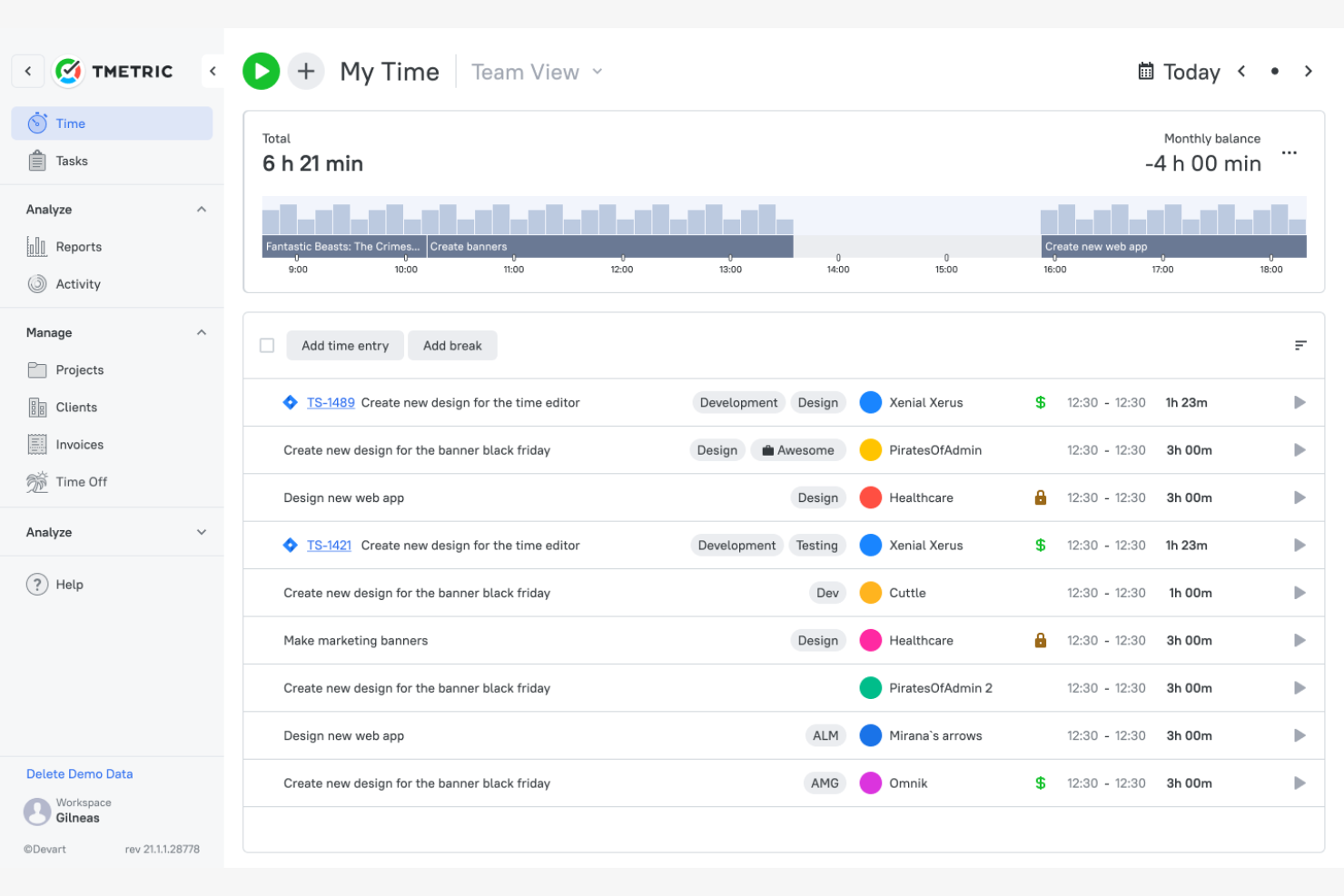 TMetric screenshot - 23 Best Time Tracking Software for Developers Reviewed in 2026