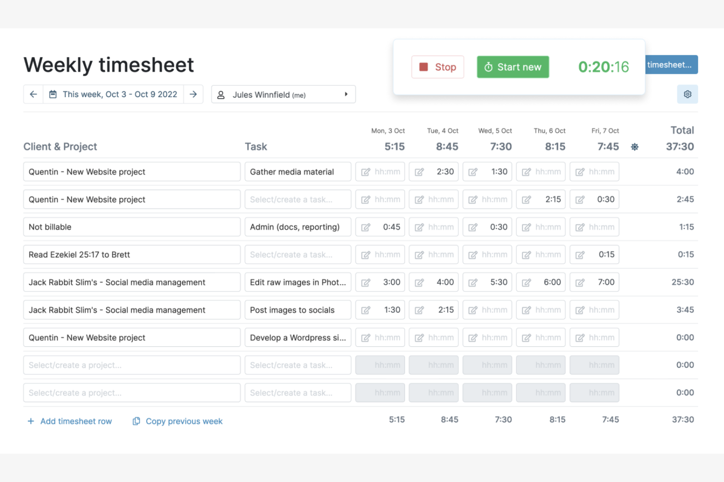 My Hours screenshot - 23 Best Time Tracking Software for Developers Reviewed in 2026