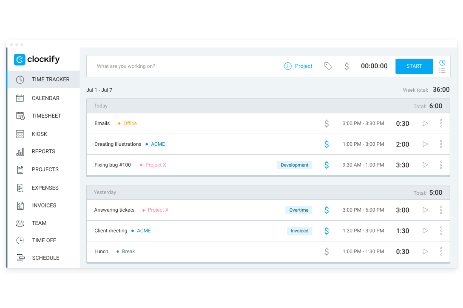Clockify screenshot - 18 Best Free Time Tracking Apps for Freelancers in 2026