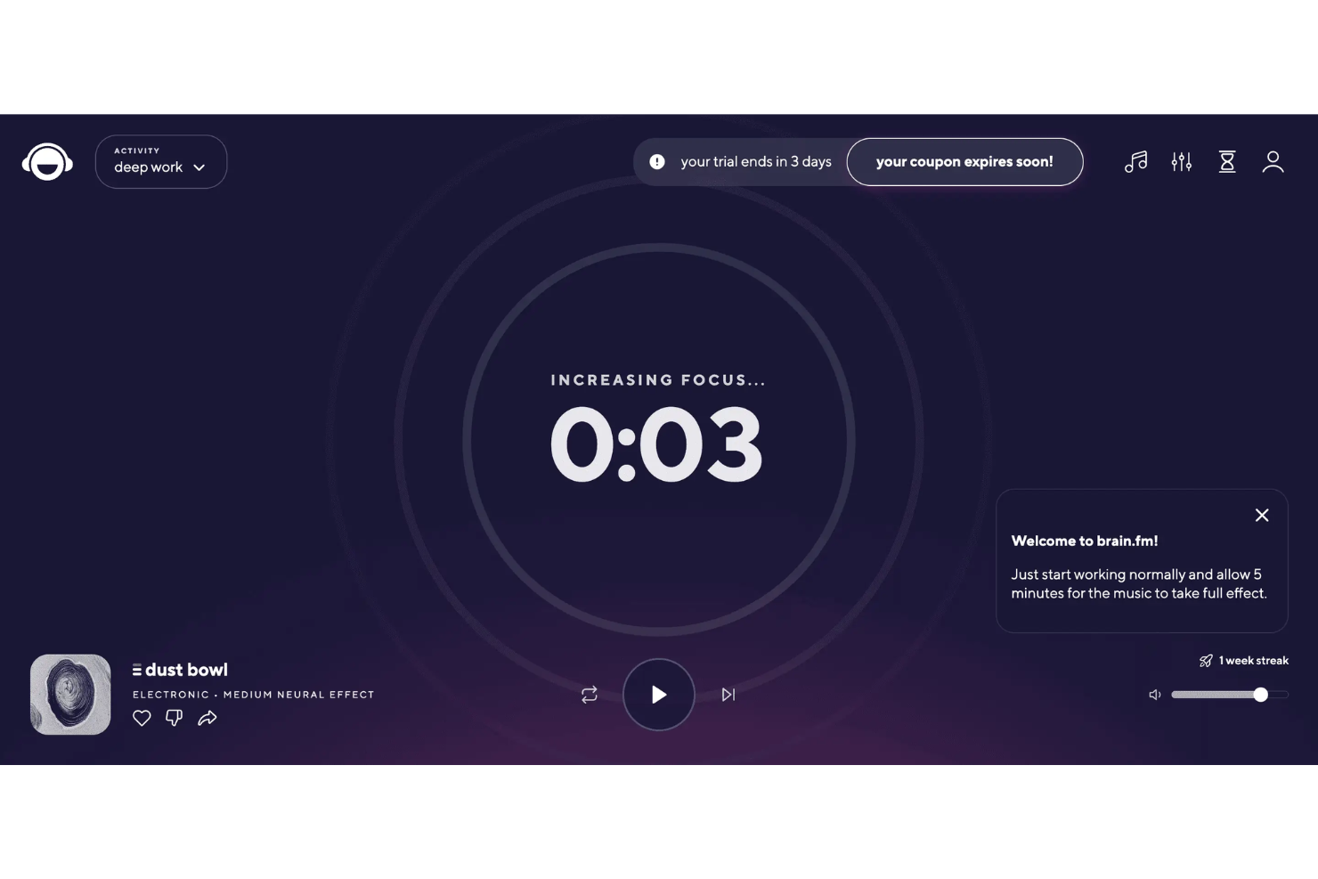 Brain.fm screenshot - 14 Free Productivity Apps for 2026