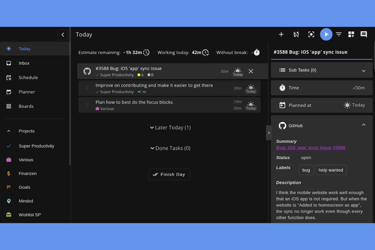 Super Productivity screenshot - 14 Best Offline Task Management Software for 2026