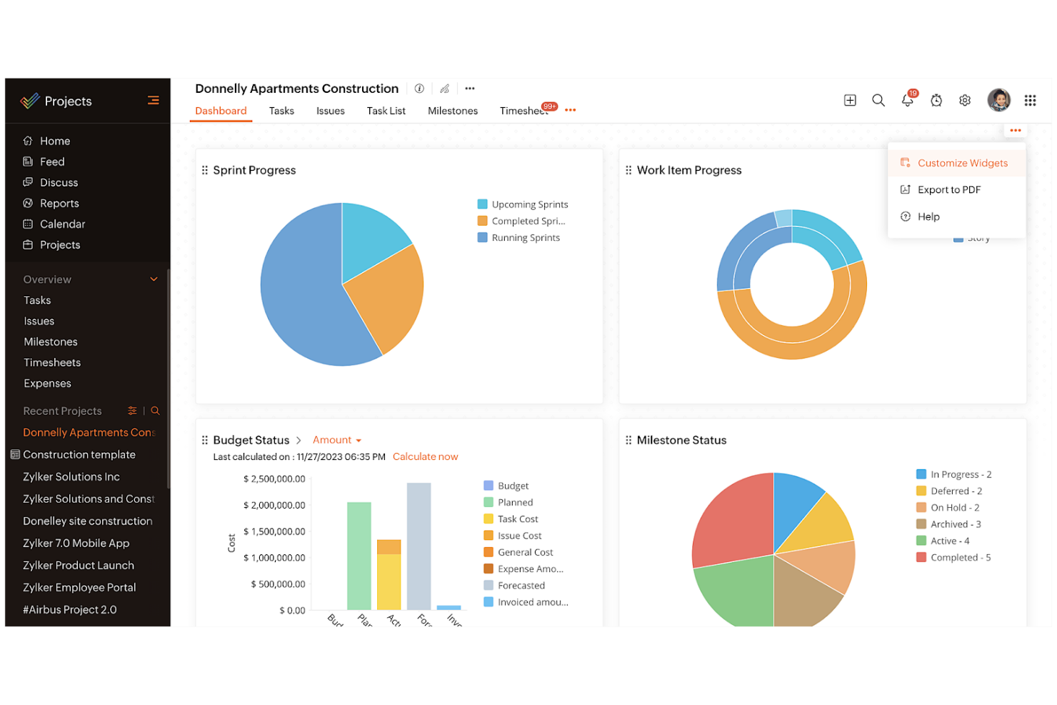 Zoho Projects screenshot - 12 Critical Path Software Solutions Picked for 2026