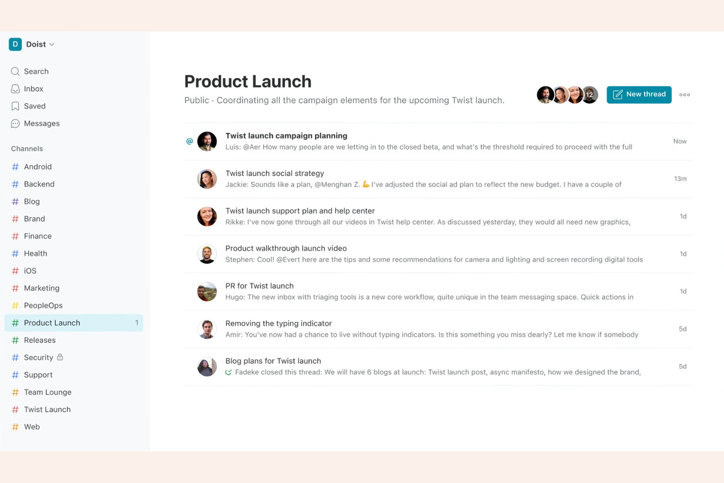 Twist screenshot - 22 Best Team Chat Apps in 2026