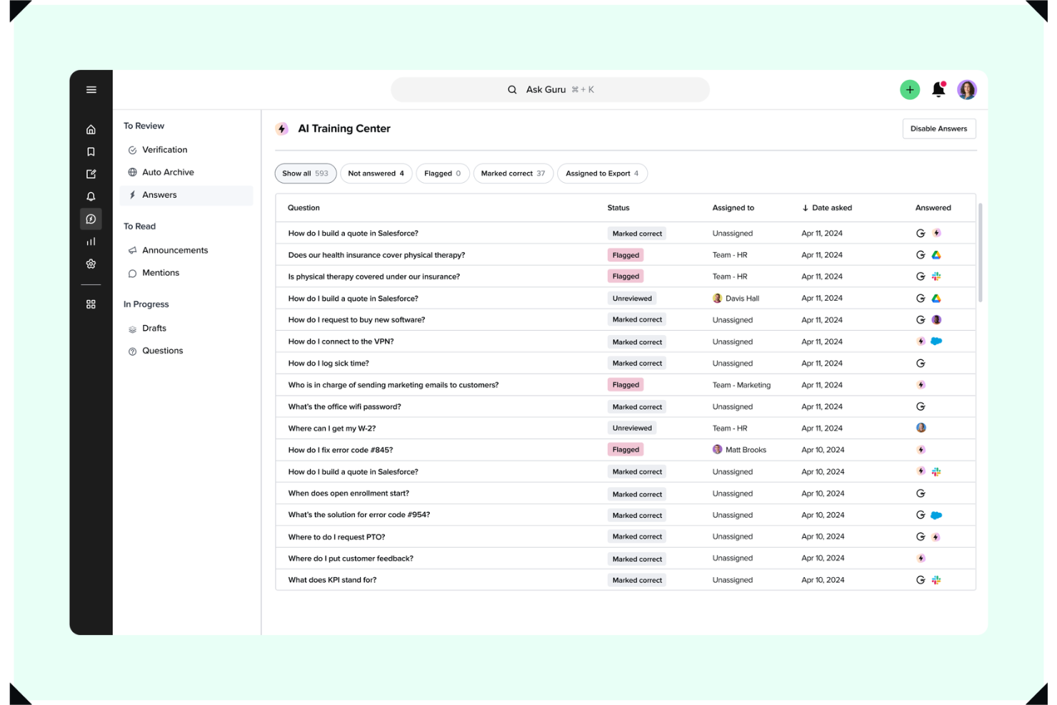 Guru screenshot - 15 Best Enterprise Knowledge Base Software in 2026
