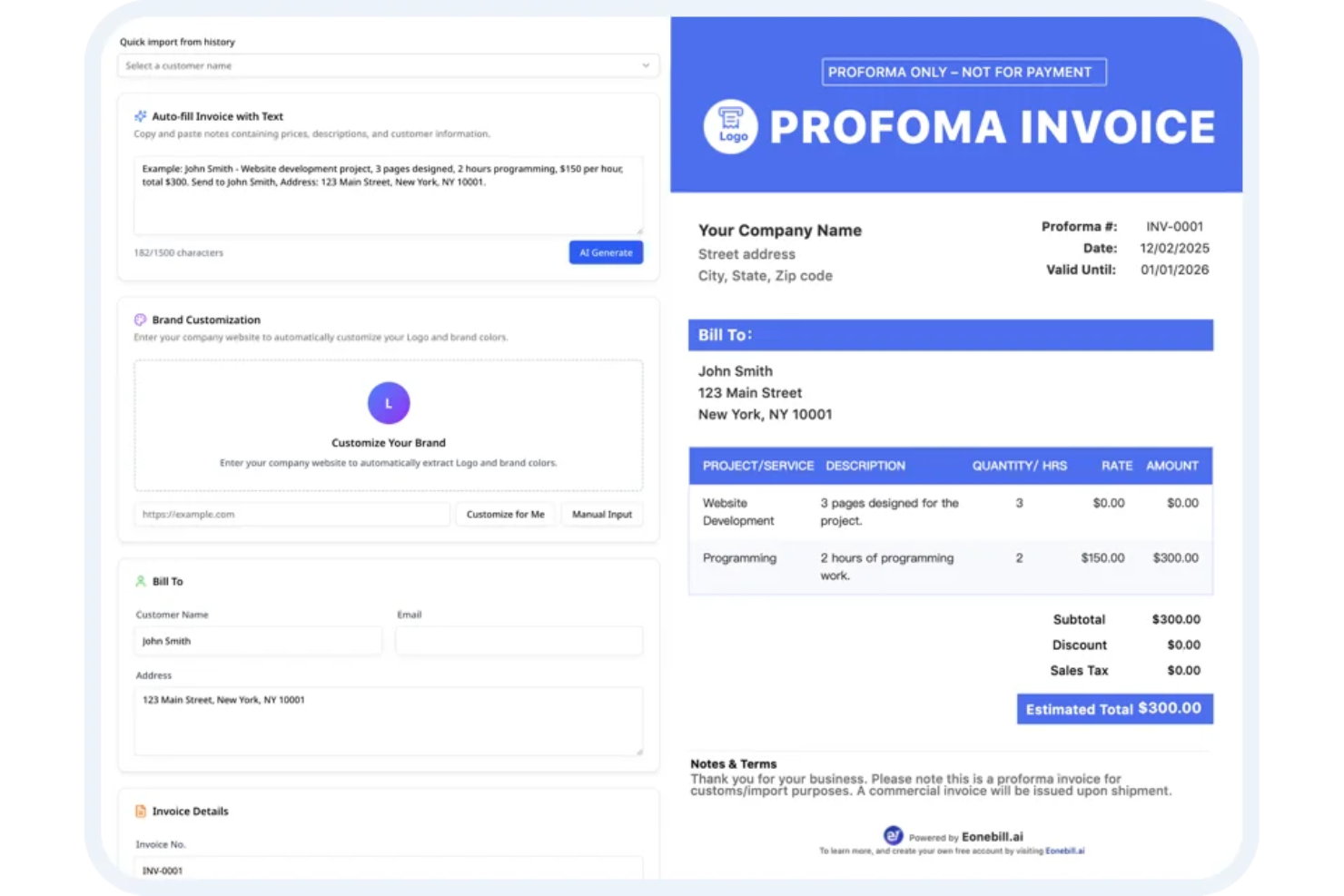 Eonebill screenshot - 10 Best AI Invoice Generator in 2026