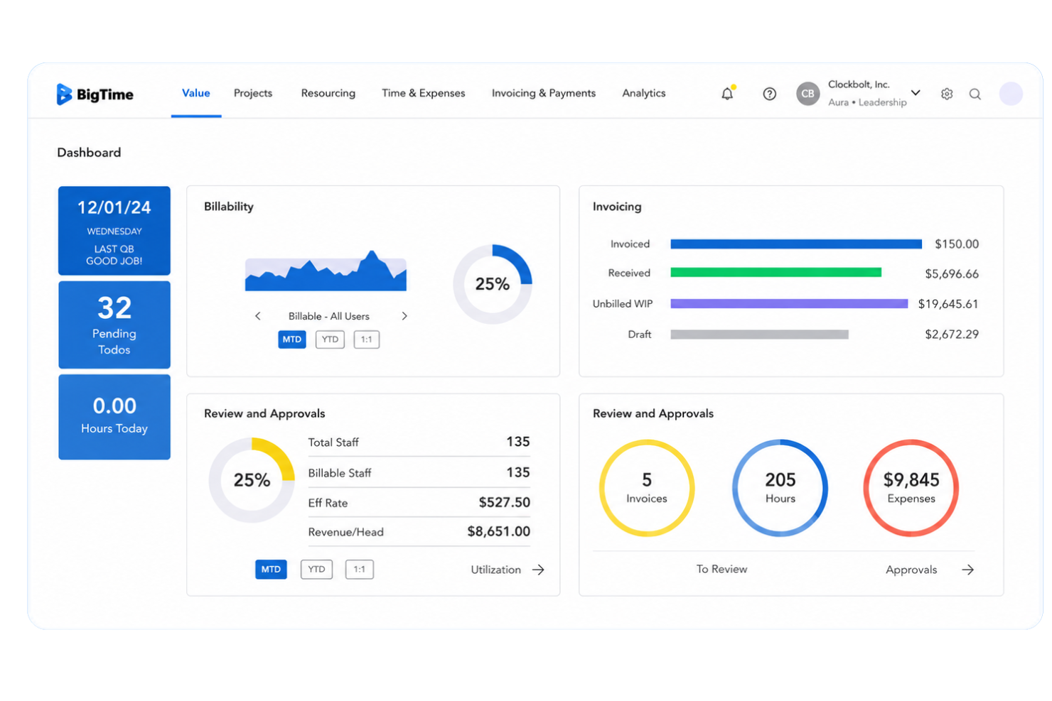 BigTime screenshot - I 20 migliori software per consulenza nel 2026
