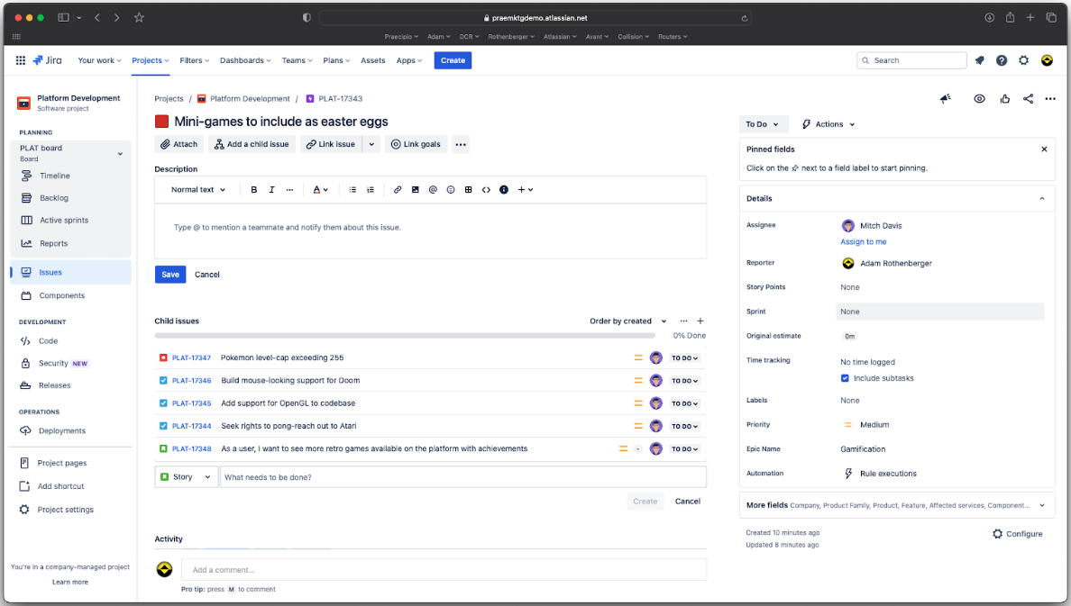 Jira helps you track tasks, issues, bugs, and other critical parts of project management.