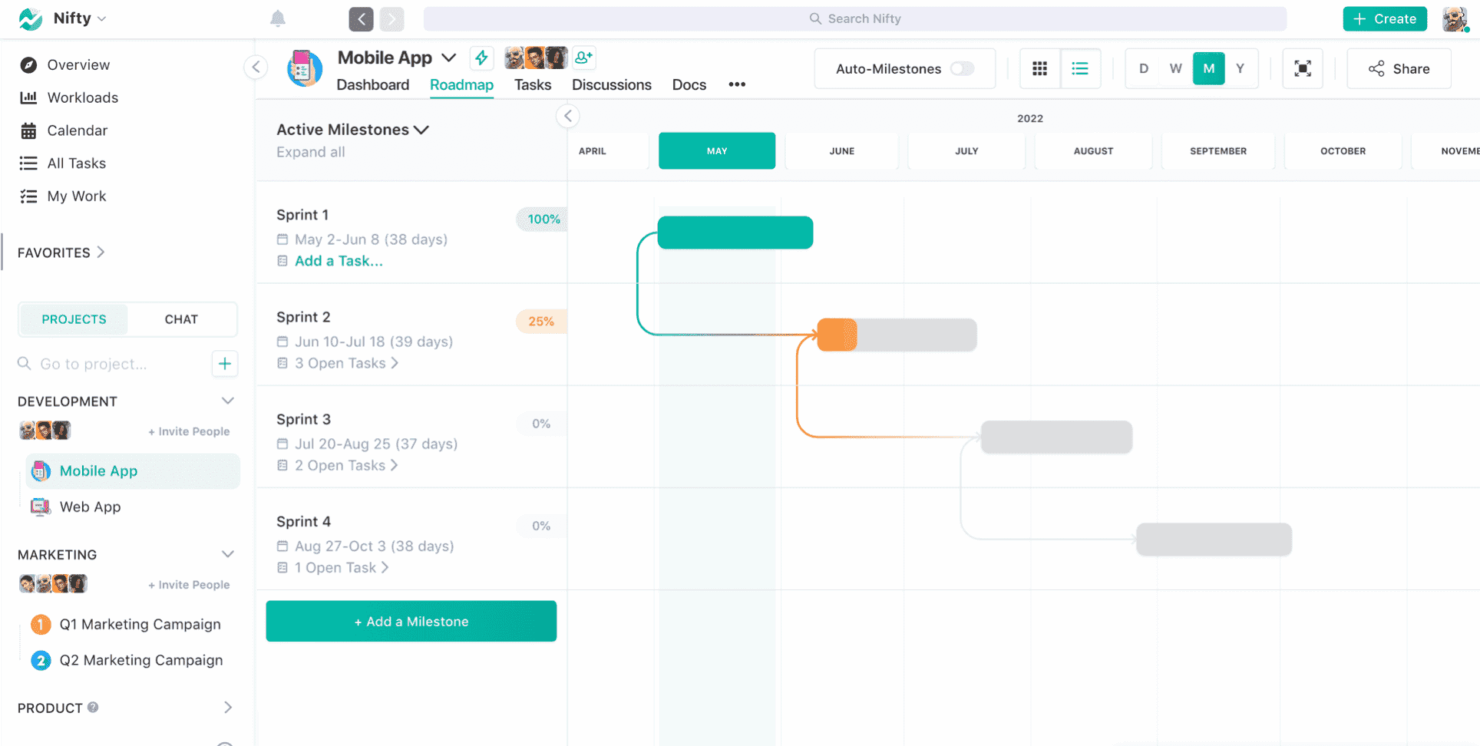 Nifty's drag-and-drop interface allows you to quickly build Gantt charts.