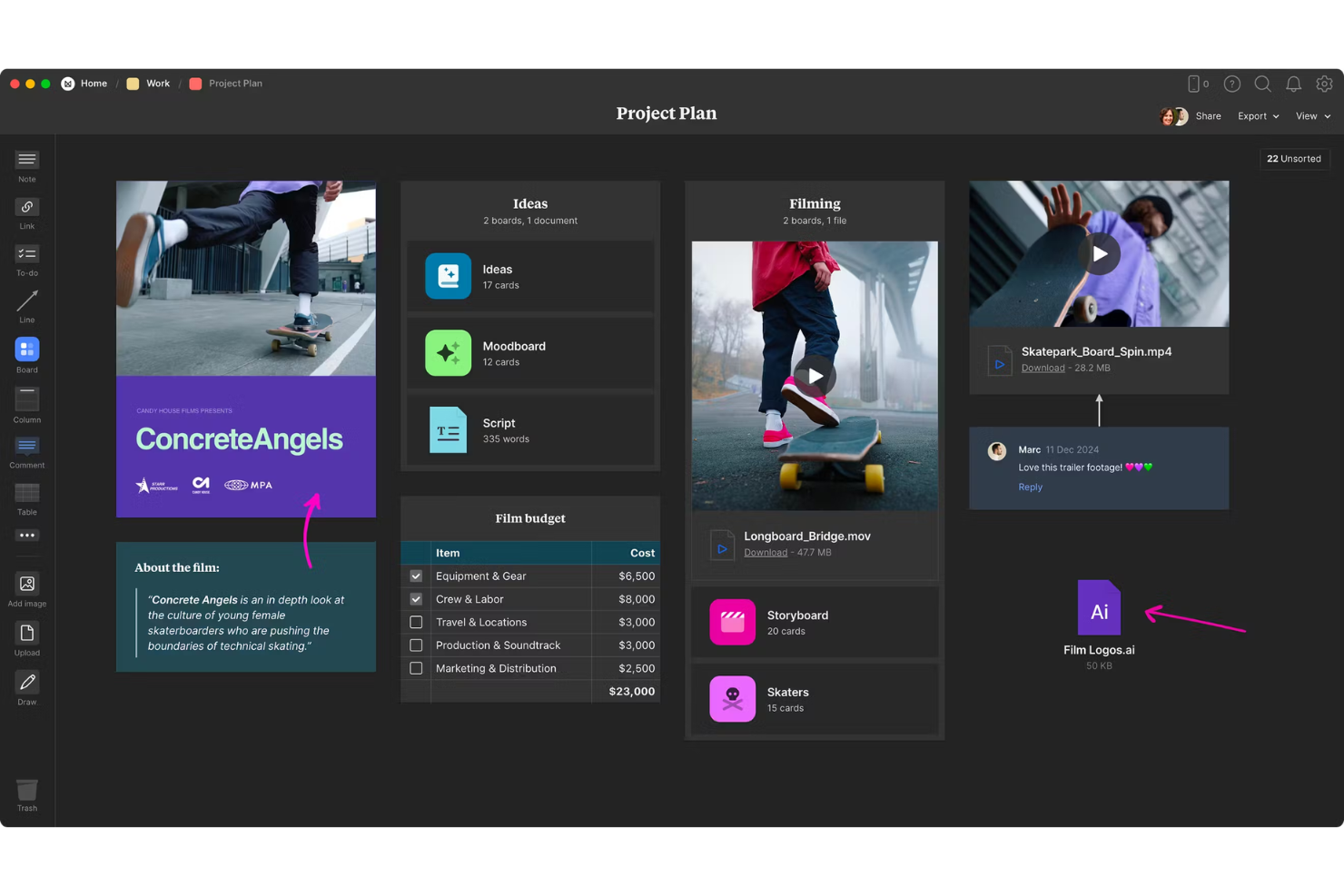 Milanote visually organizes ideas, mind maps, and creative projects.