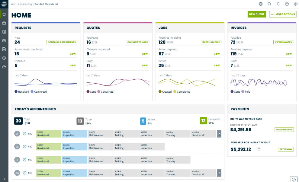 Jobber organizes and schedules field service work, invoicing, and payments.